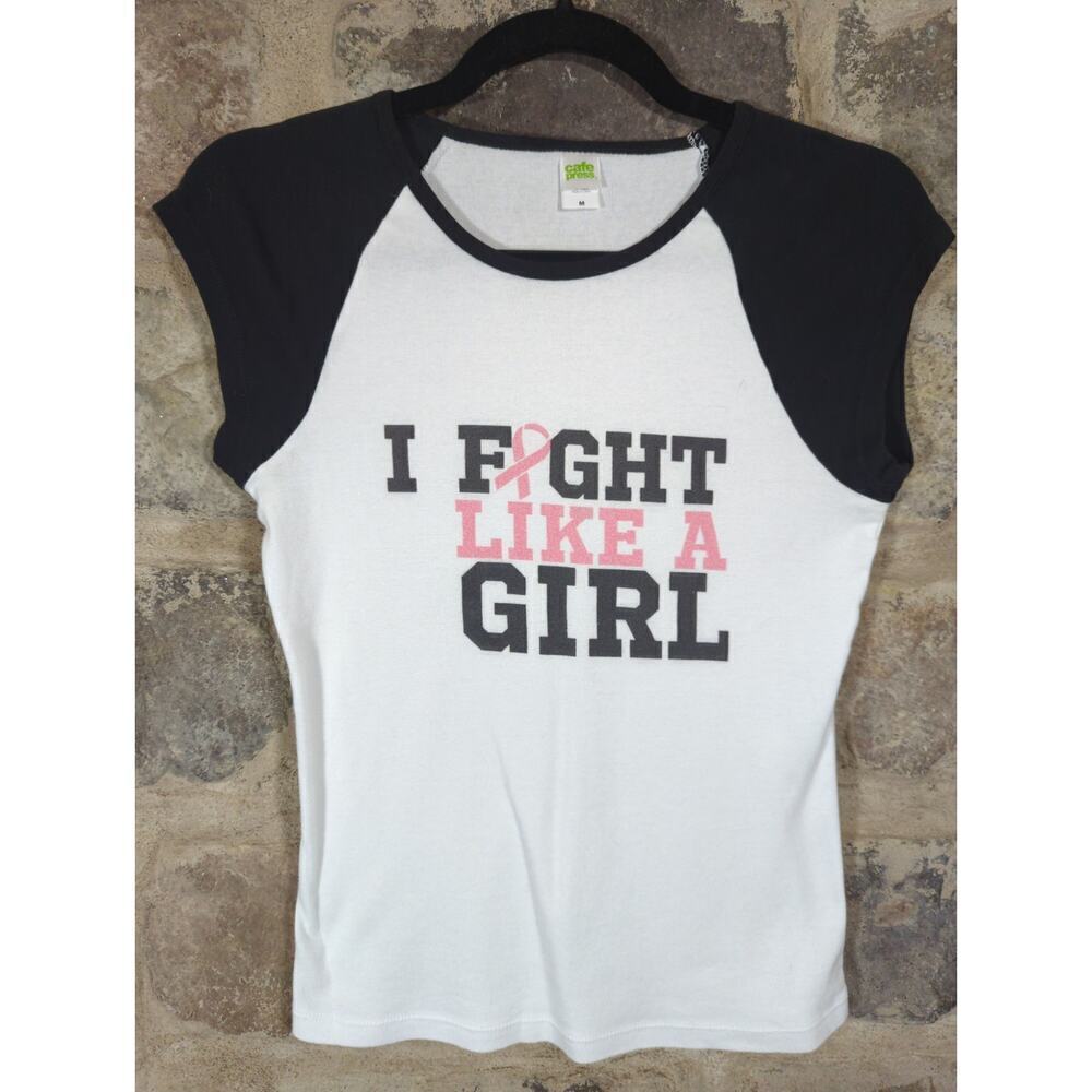 Cafe Press Top Woman's Medium White‎ Black I Fight Like A Girl Cancer Graphic